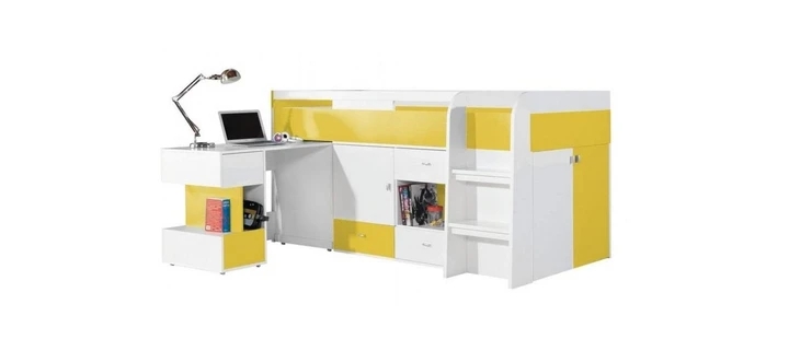 SHINE SH21 vyvýšená dětská postel s psacím stolem a úložnými prostory