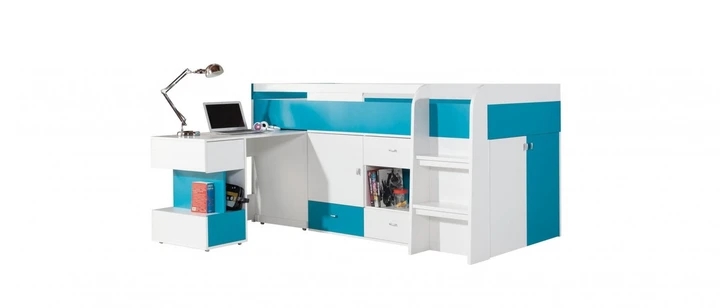 SHINE SH21 vyvýšená dětská postel s psacím stolem a úložnými prostory