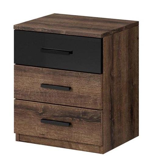 CHANELL noční stolek, dekor dub monastery/černý lesk