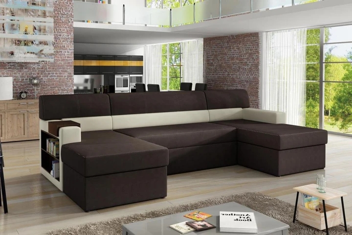 MAX rozkládací sedací souprava ve tvaru U s knihovnou a odkládací policí