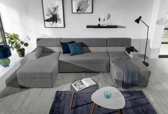 MAX rozkládací sedací souprava ve tvaru U s knihovnou a odkládací policí