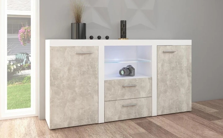 RUMBA KOMODA, světlý beton/bílá