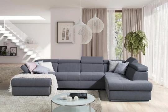 FABIOLA U moderní rozkládací sedací souprava do U s regulovatelnými opěrkami hlavy a loktů