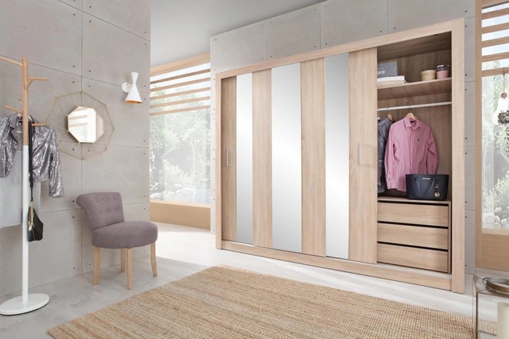 DUNCAN velká šatní skříň se zrcadlem a posuvnými dveřmi | 2 dekory