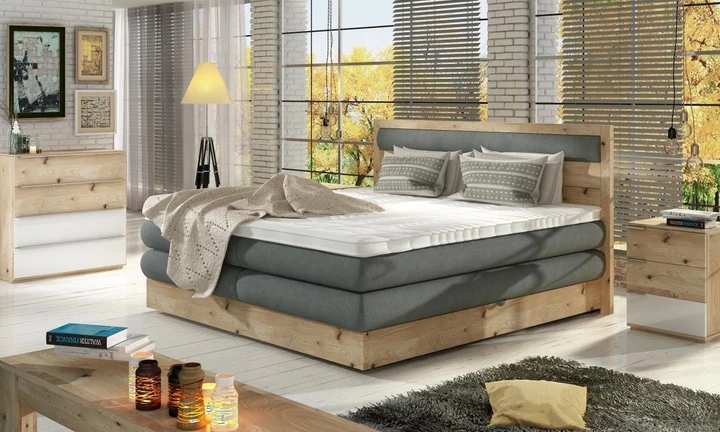 IKARUS boxspring postel 140x200 cm v dřevěném rámu s úložným prostorem
