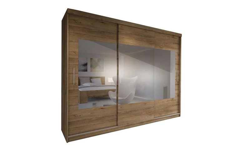 BRIANA 260 šatní skříň se zrcadlem a posuvnými dveřmi, dub lefkas tmavý