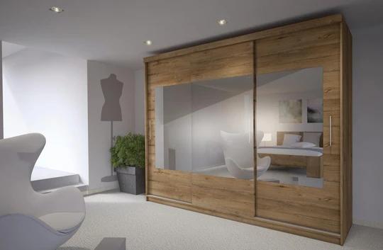 BRIANA 260 šatní skříň se zrcadlem a posuvnými dveřmi, dub lefkas tmavý