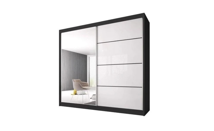 MULTI 35 šatní skříň se zrcadlem a posuvnými dveřmi, černobílá, | 3 rozměry |, 233 cm