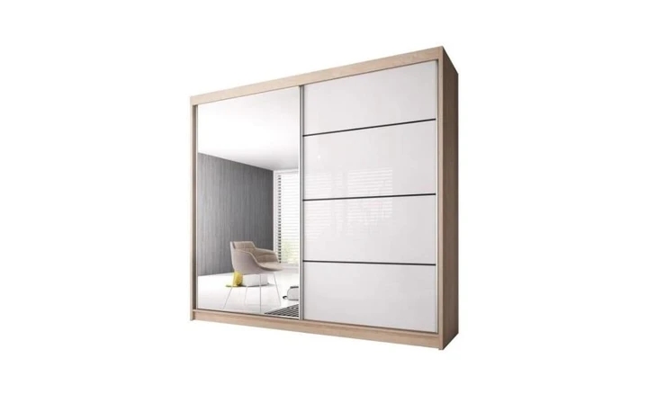 MULTI 35 šatní skříň se zrcadlem a posuvnými dveřmi, dub sonoma | 3 rozměry |, 203 cm