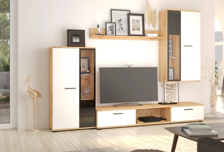 CAROL IV obývací stěna, bílá/dub artisan