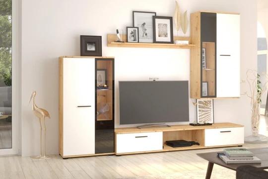 CAROL IV obývací stěna, bílá/dub artisan