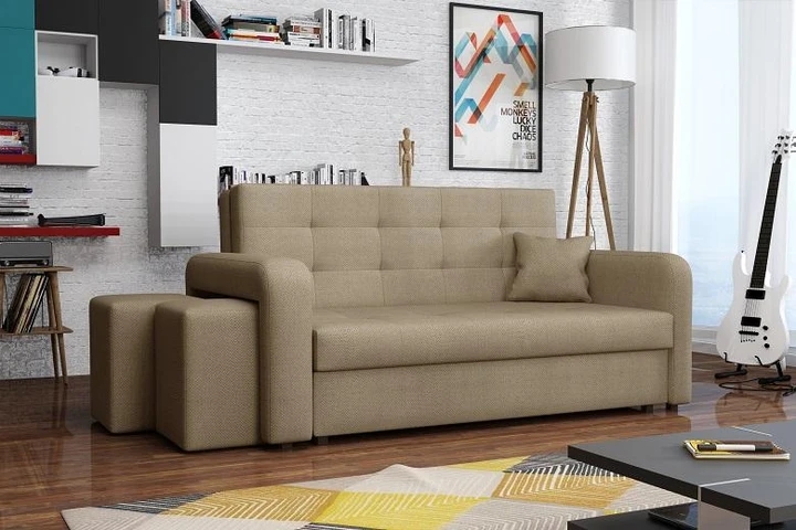 FALCONE III rozkládací pohovka s úložným prostorem a taburety