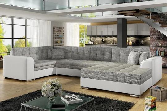 SYDNEY U velká rozkládací sedací souprava ve tvaru U, bílo-šedá