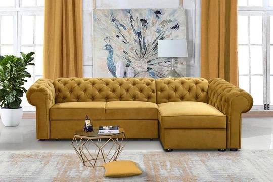 RAMONA XL rozkládací rohová sedačka v chesterfield stylu, látkové knoflíky