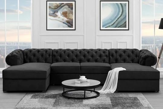 RAMONA U rozkládací sedačka ve tvaru U v chesterfield stylu, látkové knoflíky