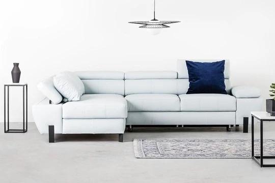 CALIN rozkládací rohová sedačka s nastavitelnými opěrkami hlavy a loktů v pravé kůži