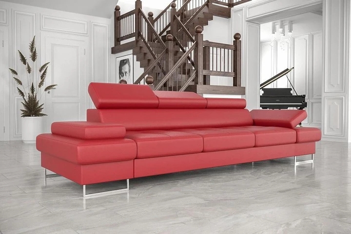 SANDET III moderní pohovka s polohovacími opěrkami v pravé kůži