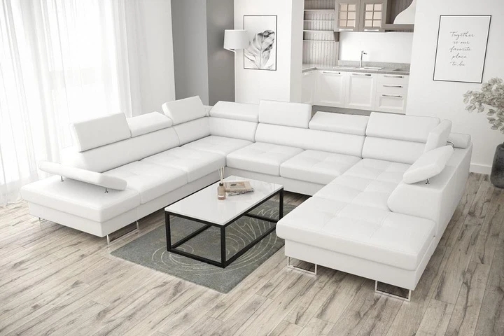 SANDET MAX I rozkládací sedací souprava do U s polohovacími záhlavníky v pravé kůži