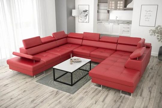 SANDET MAX I rozkládací sedací souprava do U s polohovacími záhlavníky v pravé kůži