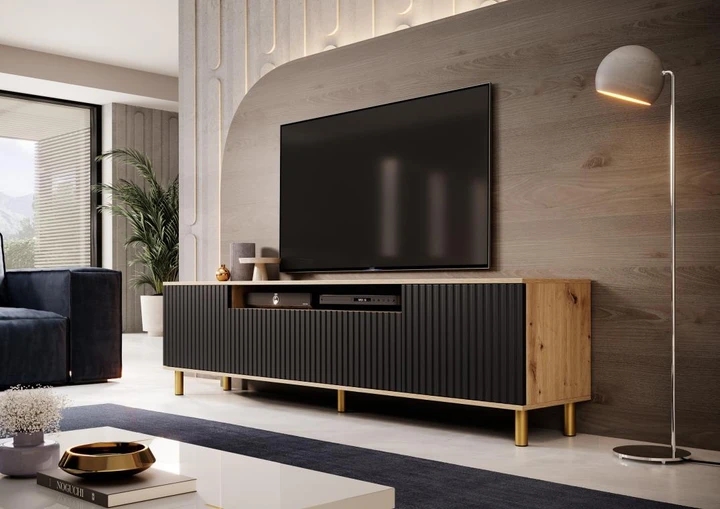 FREZIA TV stolek, černý/dub artisan