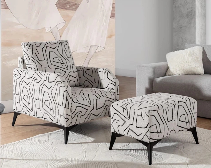 FIGARO křeslo a taburet ve vzorované látce