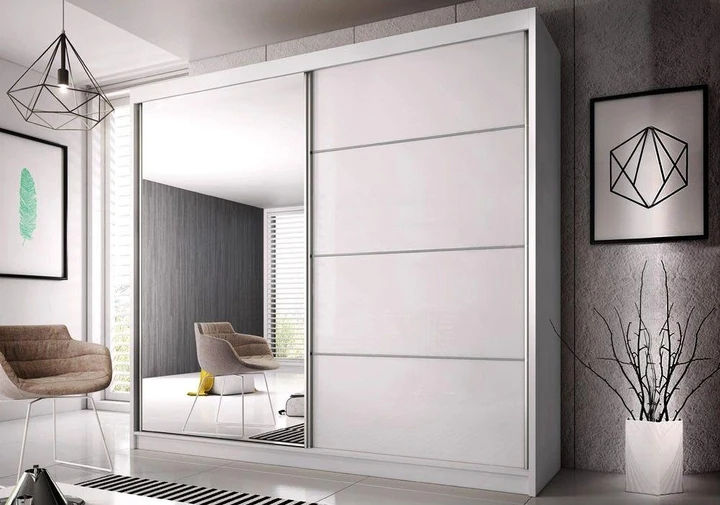 MULTI 35 šatní skříň se zrcadlem a posuvnými dveřmi, bílá | 3 rozměry |,  183 cm